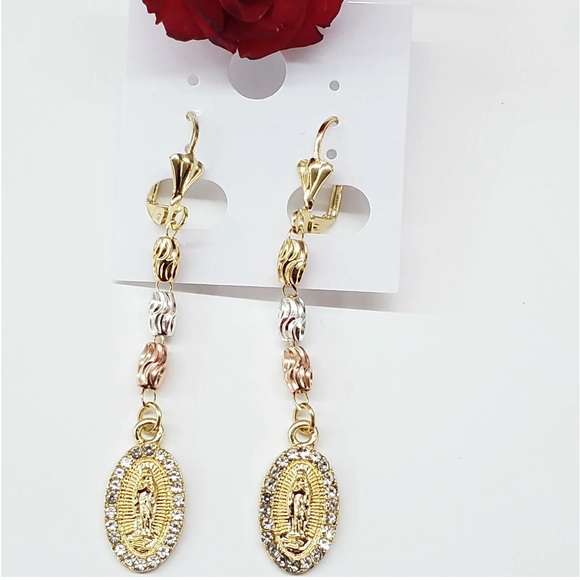 Our Lady of Guadalupe Earrings. Gold Plated. Aretes Virgen Guadalupe. 3 Color. - Picture 3 of 5